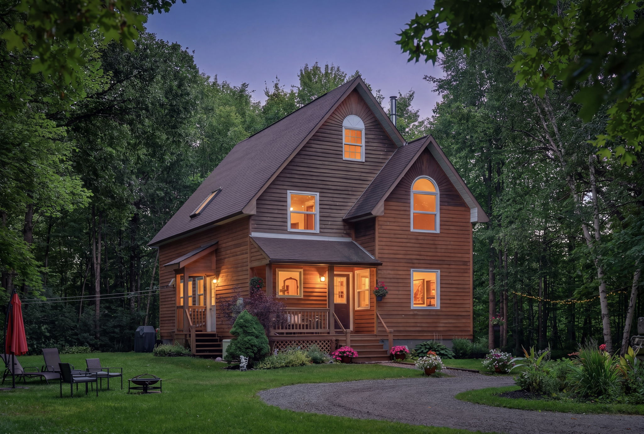 101 Longford Lane, Dunrobin — cedar-sided chalet, 3 bed, 2+1 bath on 2.33 treed acres (SOLD FIRM)